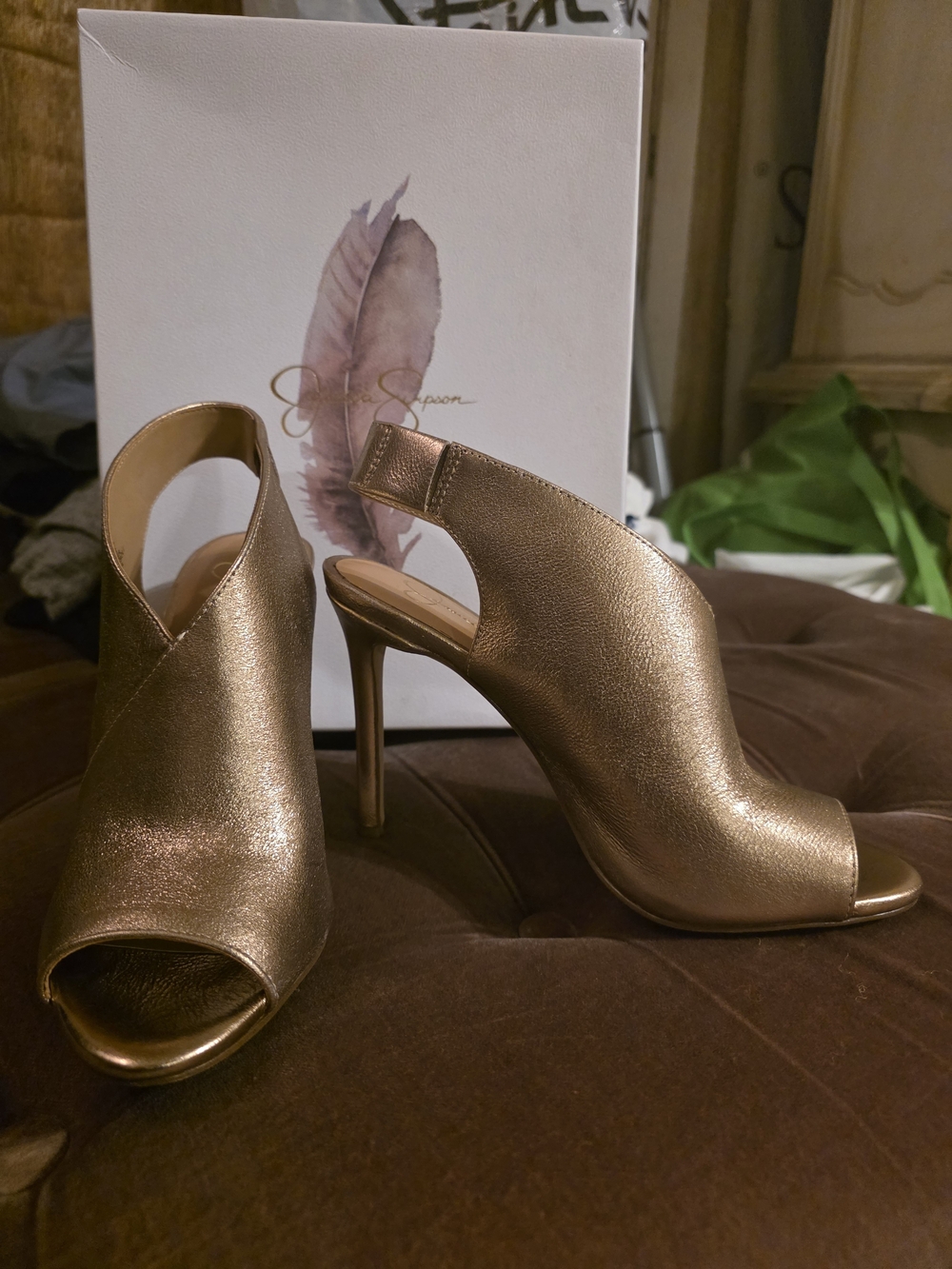 Jessica Simpson Metallic Gold Peep-Toe Stiletto Heels